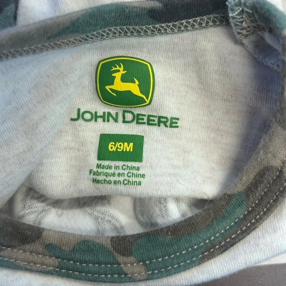 John Deere Gray and Camo Baby Bodysuit 6/9 months boys long sleeve